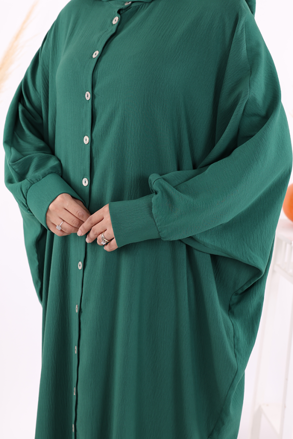 Ön Kısmı Boydan Düğmeli Salaş Elbise 7910 Zümrüt - 9