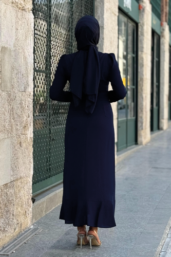 Ön Zincir Püskül Detay Balık Model Abiye Elbise 3810 Lacivert - Bym Fashion (1)