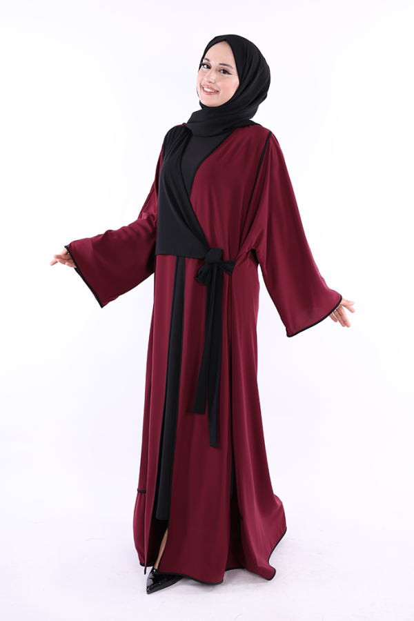 Önden Bağlama Detaylı Abaya 70005 Bordo - 2