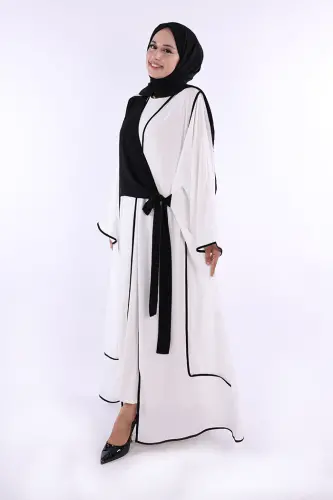 Önden Bağlama Detaylı Abaya 70005 Ekru - 2