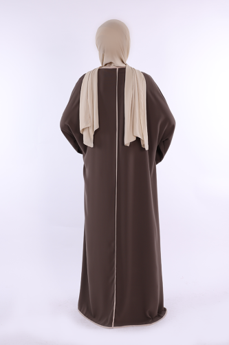 Önden Bağlama Detaylı Abaya 70005 Kahverengi - 3