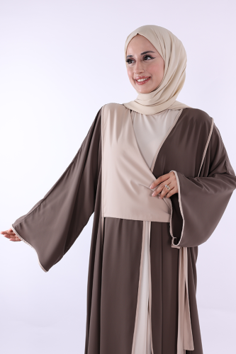 Önden Bağlama Detaylı Abaya 70005 Kahverengi - 4