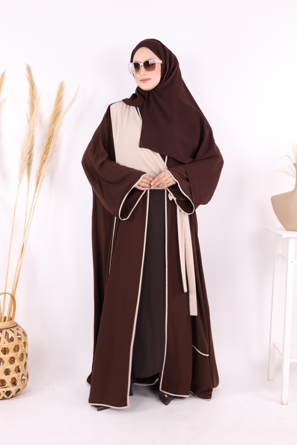 Önden Bağlama Detaylı Abaya 70005 Kahverengi - 1