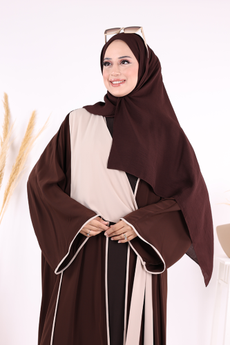 Önden Bağlama Detaylı Abaya 70005 Kahverengi - 5