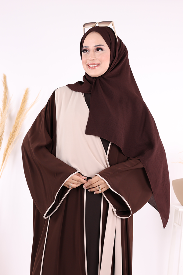 Önden Bağlama Detaylı Abaya 70005 Kahverengi - 5