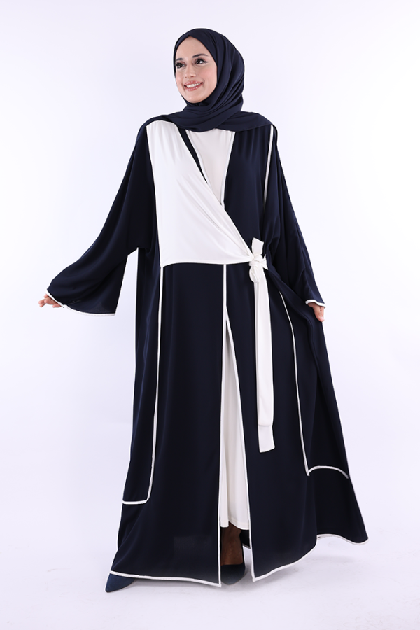 Önden Bağlama Detaylı Abaya 70005 Lacivert - 1