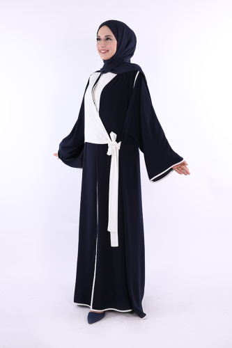 Önden Bağlama Detaylı Abaya 70005 Lacivert - 2