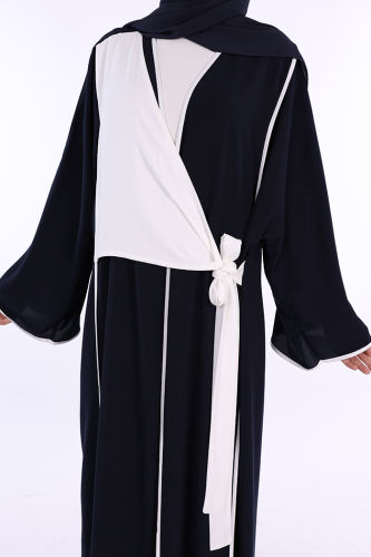 Önden Bağlama Detaylı Abaya 70005 Lacivert - 4