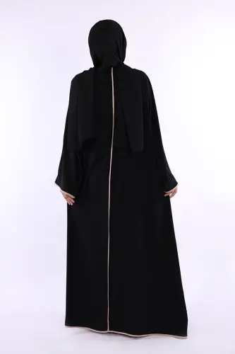 Önden Bağlama Detaylı Abaya 70005 Siyah - 3