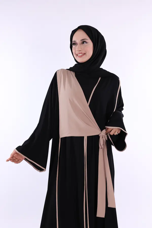 Önden Bağlama Detaylı Abaya 70005 Siyah - 4
