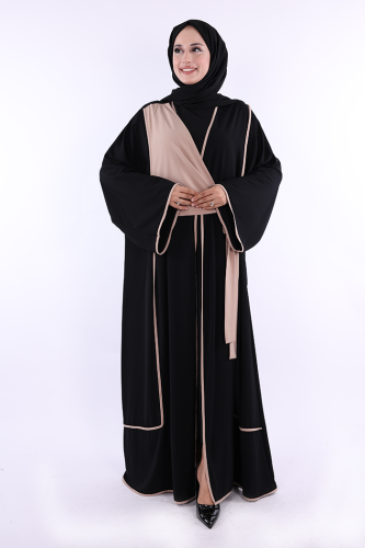 Önden Bağlama Detaylı Abaya 70005 Siyah - 1