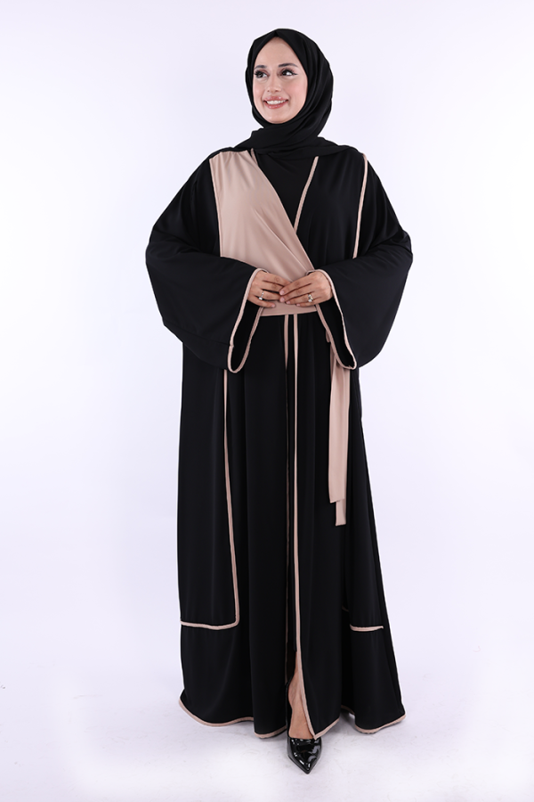 Önden Bağlama Detaylı Abaya 70005 Siyah - 1
