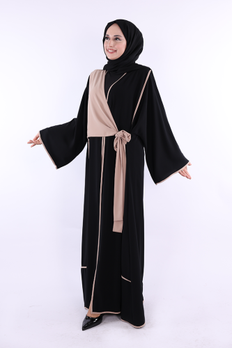 Önden Bağlama Detaylı Abaya 70005 Siyah - 2