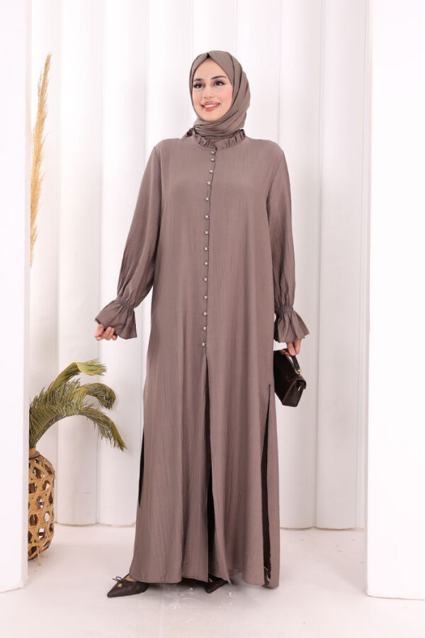 Hac Umre Takım Önü Düğmeli Tunik,Pantolon ŞAL HEDİYE 8014 Duman - 1