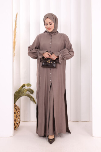 Hac Umre Takım Önü Düğmeli Tunik,Pantolon ŞAL HEDİYE 8014 Duman - 3