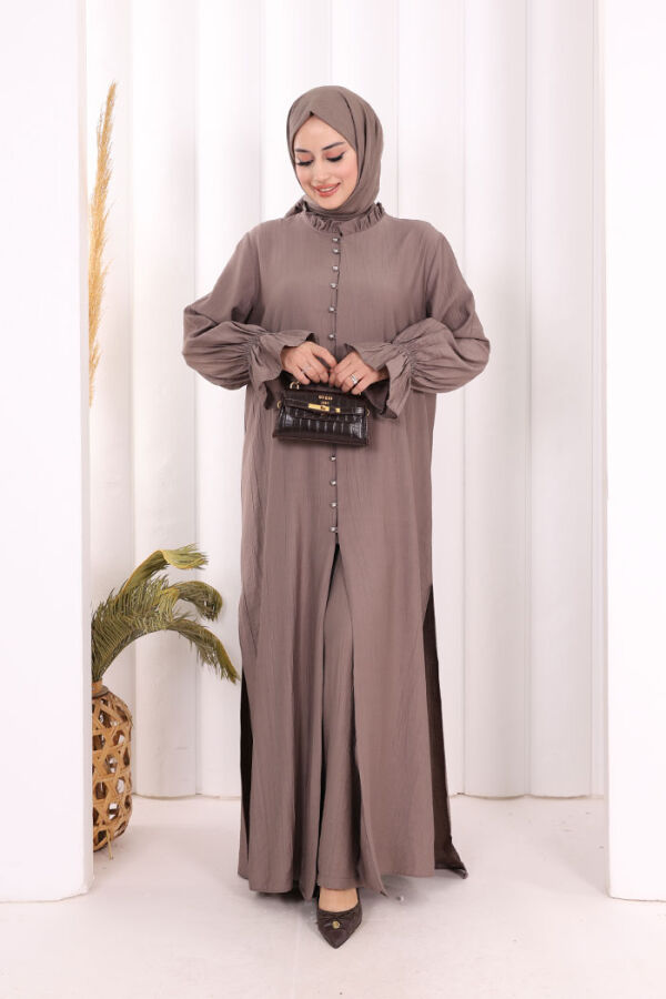 Hac Umre Takım Önü Düğmeli Tunik,Pantolon ŞAL HEDİYE 8014 Duman - 3