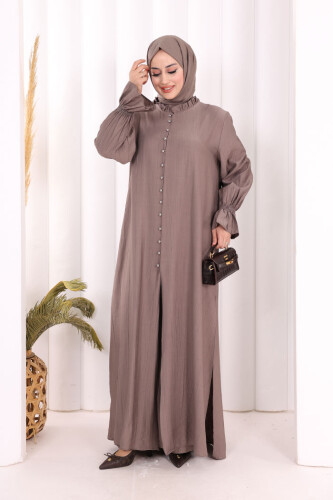 Hac Umre Takım Önü Düğmeli Tunik,Pantolon ŞAL HEDİYE 8014 Duman - 4