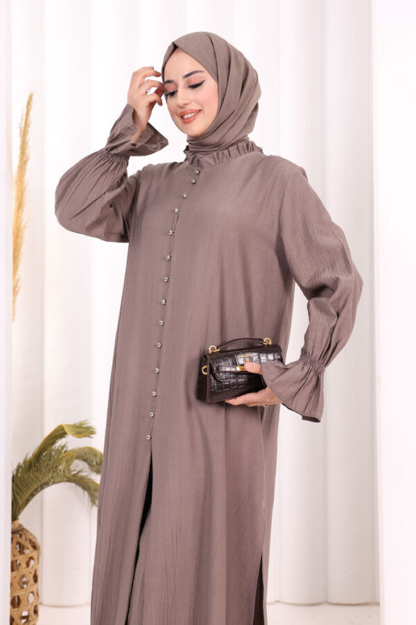 Hac Umre Takım Önü Düğmeli Tunik,Pantolon ŞAL HEDİYE 8014 Duman - 6