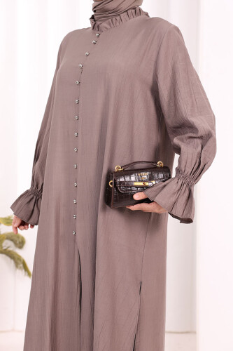 Hac Umre Takım Önü Düğmeli Tunik,Pantolon ŞAL HEDİYE 8014 Duman - 7