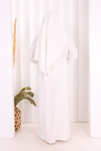 Hac Umre Takım Önü Düğmeli Tunik,Pantolon ŞAL HEDİYE 8014 Ekru - 5