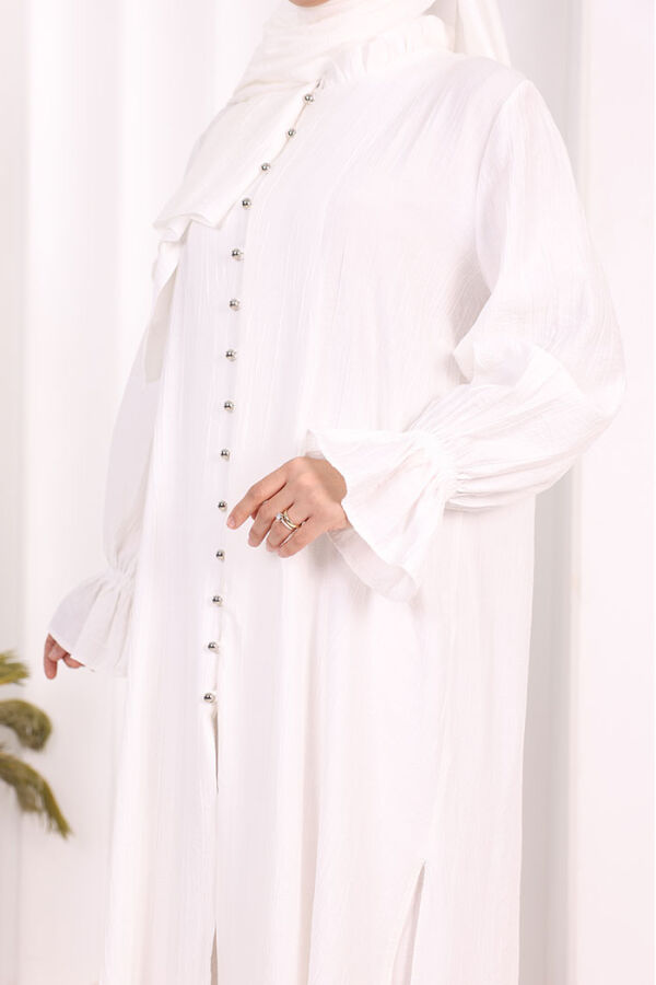 Hac Umre Takım Önü Düğmeli Tunik,Pantolon ŞAL HEDİYE 8014 Ekru - 7