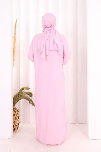Hac Umre Takım Önü Düğmeli Tunik,Pantolon ŞAL HEDİYE 8014 Pembe - 6