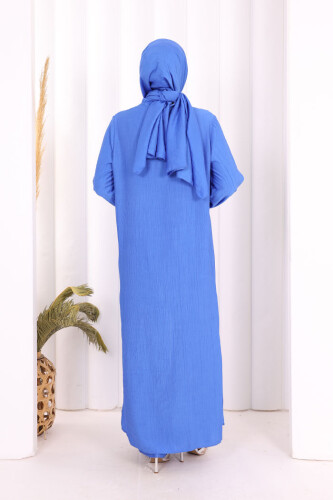 Hac Umre Takım Önü Düğmeli Tunik,Pantolon ŞAL HEDİYE 8014 Saks - 5