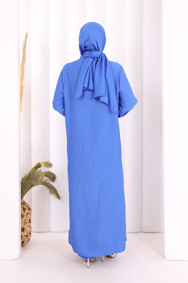 Hac Umre Takım Önü Düğmeli Tunik,Pantolon ŞAL HEDİYE 8014 Saks - 5