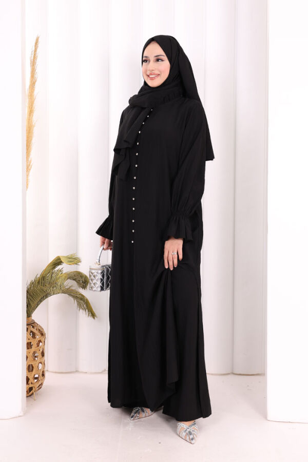 Hac Umre Takım Önü Düğmeli Tunik,Pantolon ŞAL HEDİYE 8014 Siyah - 1