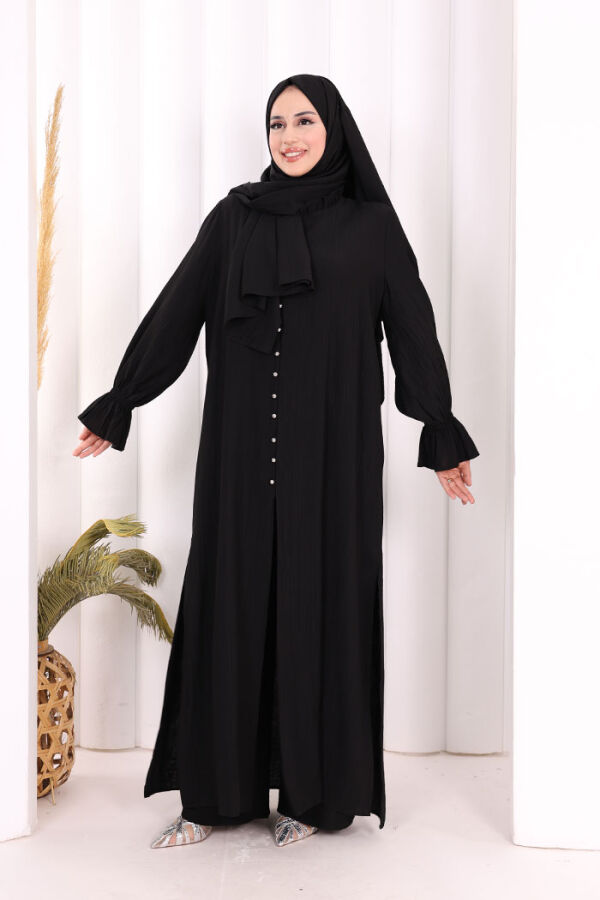 Hac Umre Takım Önü Düğmeli Tunik,Pantolon ŞAL HEDİYE 8014 Siyah - 3