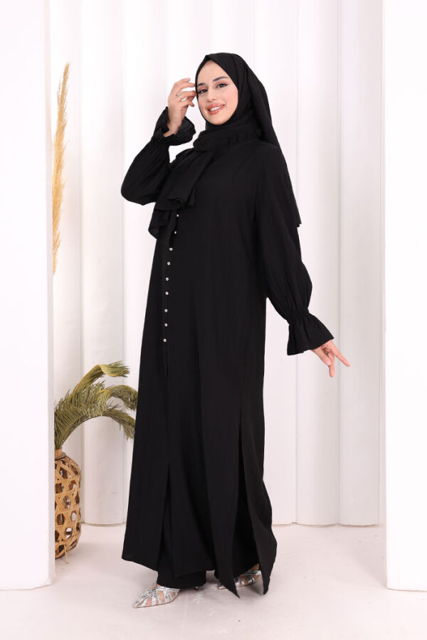 Hac Umre Takım Önü Düğmeli Tunik,Pantolon ŞAL HEDİYE 8014 Siyah - 4