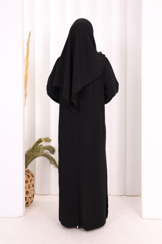 Hac Umre Takım Önü Düğmeli Tunik,Pantolon ŞAL HEDİYE 8014 Siyah - 6