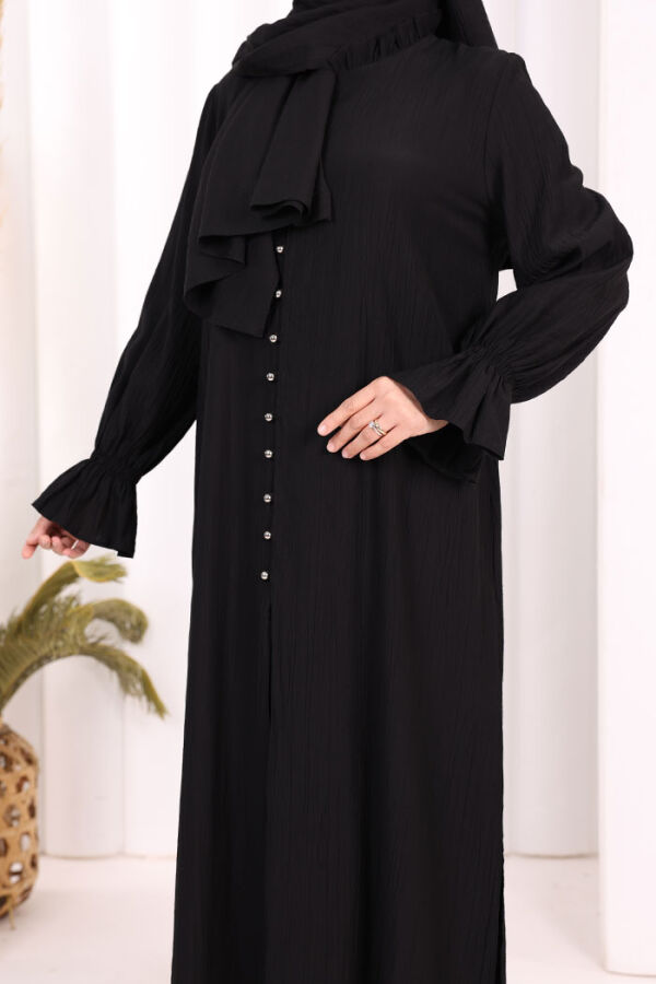 Hac Umre Takım Önü Düğmeli Tunik,Pantolon ŞAL HEDİYE 8014 Siyah - 8