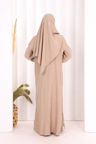 Hac Umre Takım Önü Düğmeli Tunik,Pantolon ŞAL HEDİYE 8014 Vizon - 5