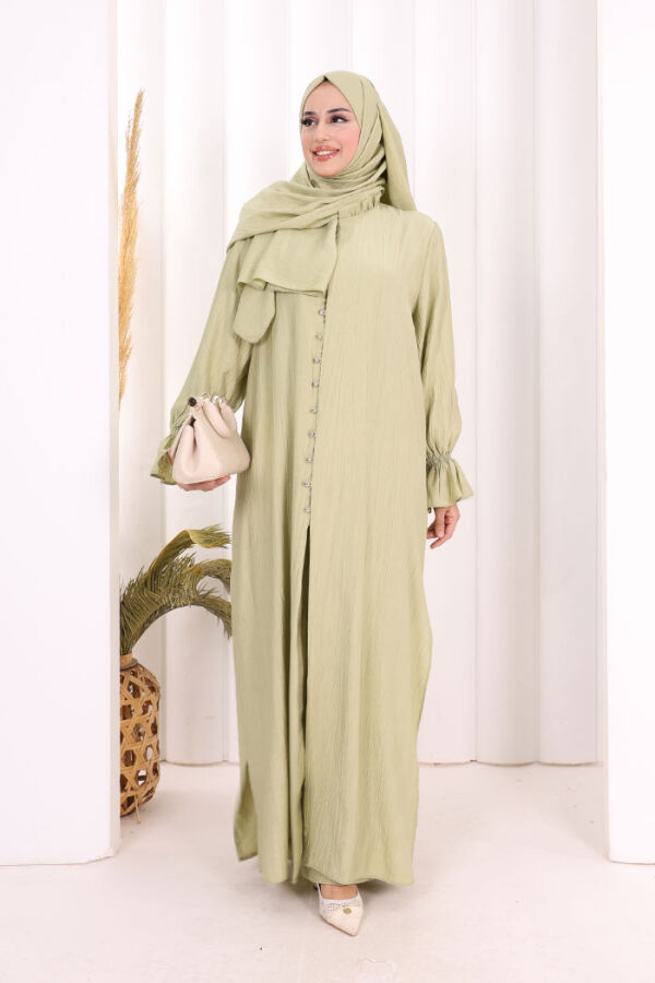 Hac Umre Takım Önü Düğmeli Tunik,Pantolon ŞAL HEDİYE 8014 Yağ Yeşili - 2