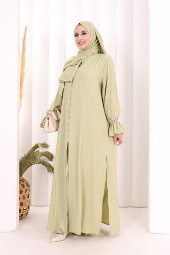 Hac Umre Takım Önü Düğmeli Tunik,Pantolon ŞAL HEDİYE 8014 Yağ Yeşili - 3