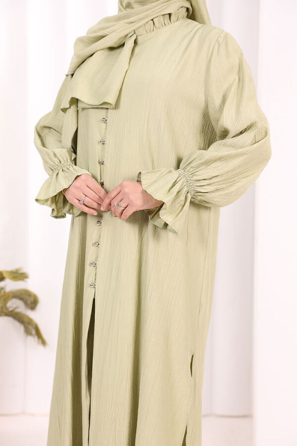 Hac Umre Takım Önü Düğmeli Tunik,Pantolon ŞAL HEDİYE 8014 Yağ Yeşili - 8