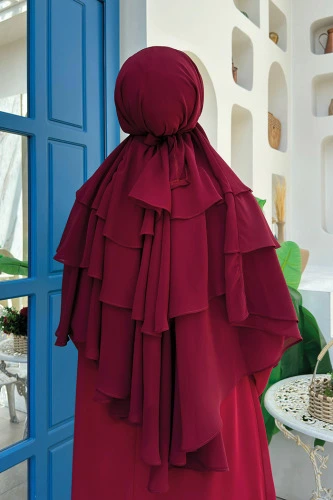 Peçeli 3 Katlı Şifon Sufle Şal 6012 Bordo - Bym Fashion (1)