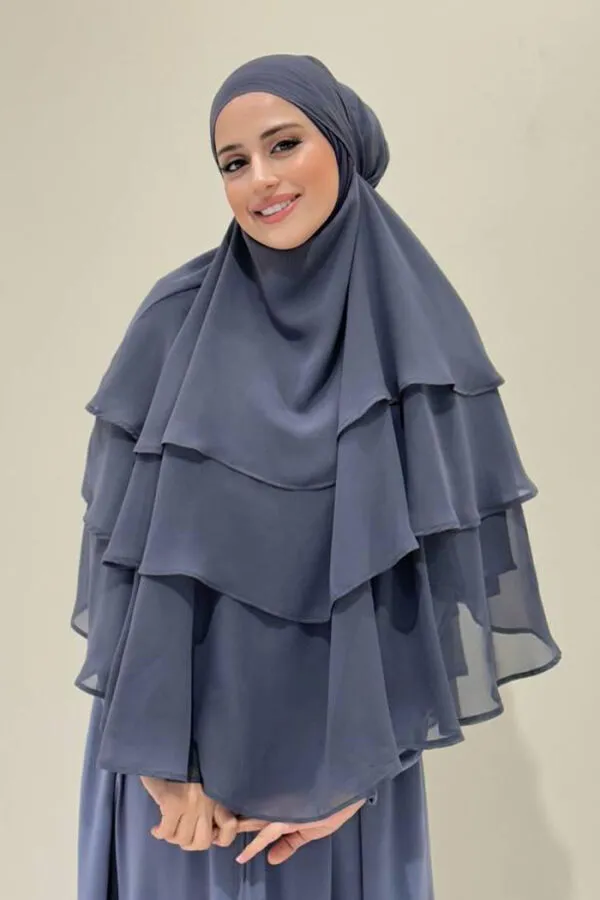 Peçeli 3 Katlı Şifon Sufle Şal 6012 Füme - 4