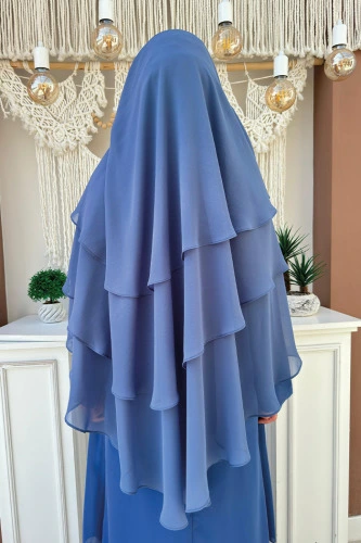 Peçeli 3 Katlı Şifon Sufle Şal 6012 İndigo - Bym Fashion (1)