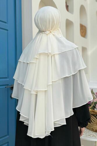 Peçeli 3 Katlı Şifon Sufle Şal 6012 Krem - Bym Fashion (1)