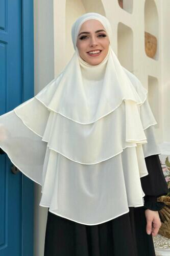 Peçeli 3 Katlı Şifon Sufle Şal 6012 Krem - Bym Fashion