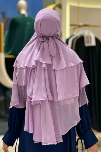 Peçeli 3 Katlı Şifon Sufle Şal 6012 Lila - Bym Fashion (1)