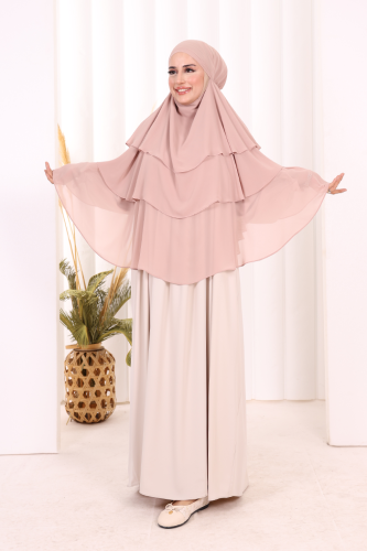 Peçeli 3 Katlı Şifon Sufle Şal 6012 Pudra - Bym Fashion