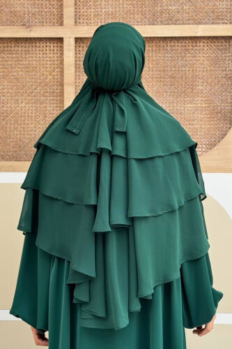 Peçeli 3 Katlı Şifon Sufle Şal 6012 Zümrüt - Bym Fashion (1)
