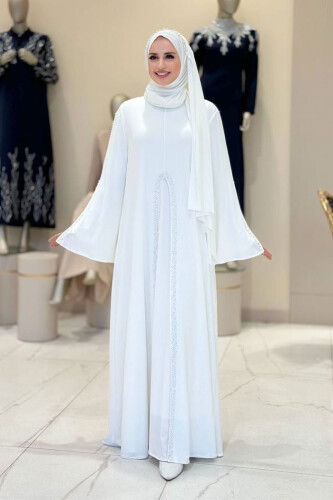 Pelerin, Elbise ve Şal Üçlü Takım 3932 Ekru - Bym Fashion