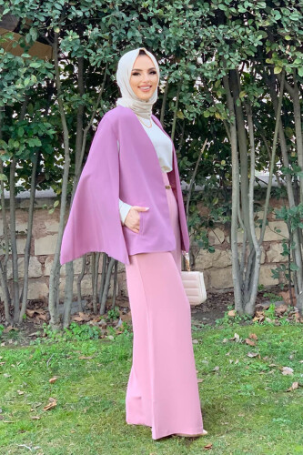 Cape Sleeve Look Straight Lined Jacket 7666 Dried Rose - Bym Fashion (1)