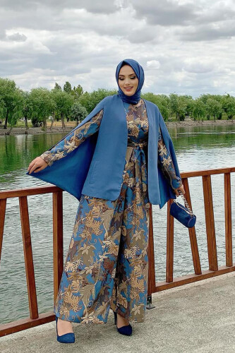 Cape Sleeve Look Straight Lined Jacket 7666 Indigo - Bym Fashion (1)