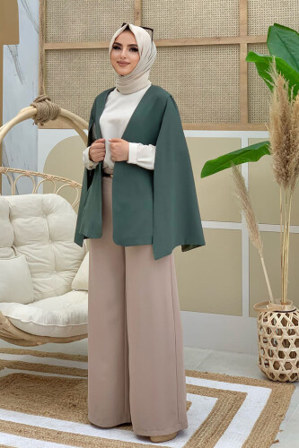 Cape Sleeve Look Straight Lined Jacket 7666 Mint - Bym Fashion