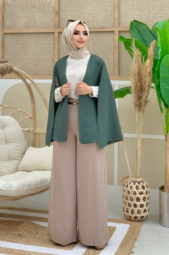 Cape Sleeve Look Straight Lined Jacket 7666 Mint - Bym Fashion (1)